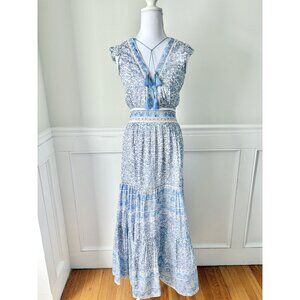 Bell by Alicia Bell Silk Cotton Boho Maxi Dress Blue XS